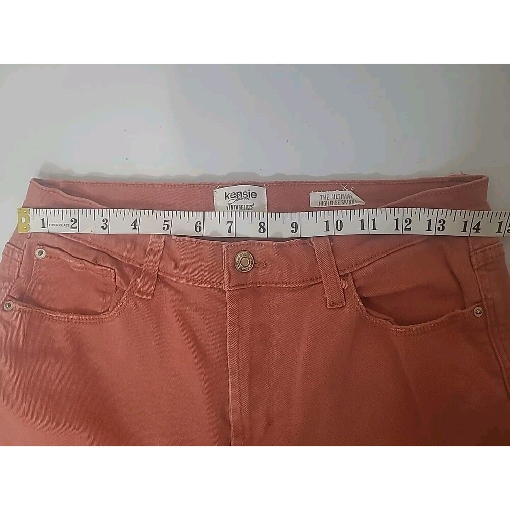 Kensie Vintage Lux Ultimate High Rise Skinny Distressed Jeans Red Raw Hem 8/28 - Picture 3 of 11